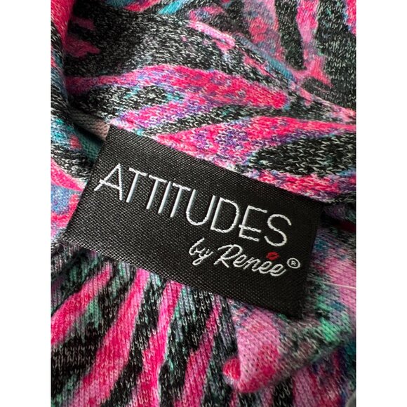 Attitudes by Renee Printed Button Front Godet Shirt Pink Safari Women Size Small - Picture 3 of 7